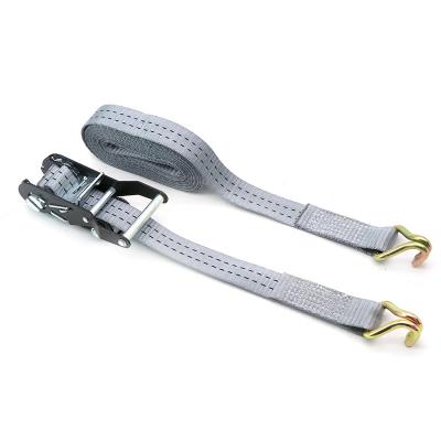 China Cargo control Wholesale Steel Ratchet Tie Customized Rachet Strap with Double J Hooks Grey Lashing Cargo Belt for sale