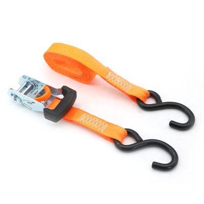 China Cargo control Customized Steel Ratchet Tie High quality Rachet Strap with S Hooks Orange Lashing Cargo Belt for sale