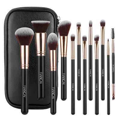 China Angular Blush Nylon Wooden Handle Wholesale Portable Makeup Brush Set Custom Logo Luxury Vegan Black Makeup Brushes With Case for sale