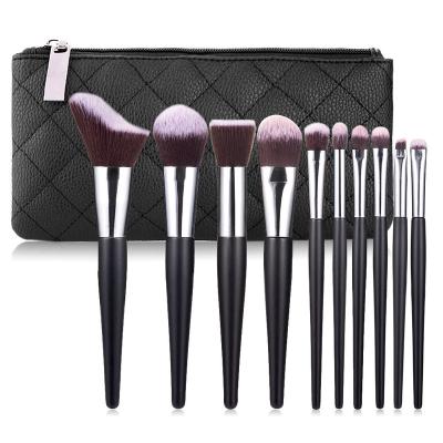 China Angular Blush Fashion Wrinkled Private Label Bristle Nylon Wooden Vegan Brush Professional Black Handle Makeup Brush for sale