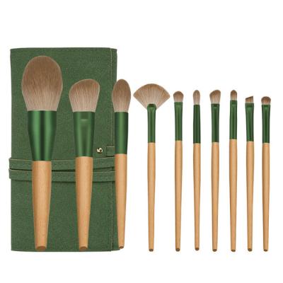 China Wholesale Fan Brush Wooden Handle Beauty Makeup Nylon Facial Brush Set With Pocket Customized Professional Vegan Make Up Brush Set for sale