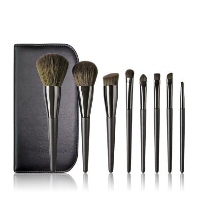 China Fan Brush Private Label Makeup Brush Set Professional Wooden Handle Than Synthetic Hair Makeup Brush Set 8pcs with PU Luxury Cosmetic Bag for sale