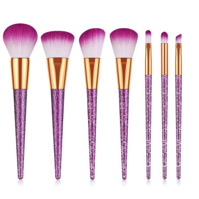 China Angular Blush Crystal Diamond Makeup Brush Set Shiny Handle Makeup Brushes 7pcs Women Make Up Brushes Set for sale