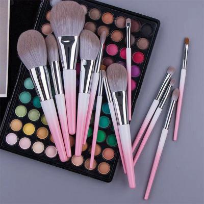 China Angular Blush OEM 13pcs Cosmetic Brush Custom Soft Hair Wooden Handle Gradient Pink Make Up Brush Set With Your Own Logo for sale