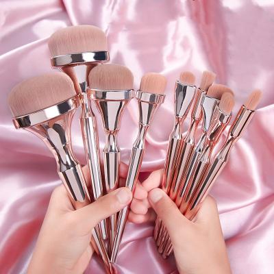 China Angular Blush Rose Gold Makeup Brush Set Professional Soft Synthetic Hair Profesional Make Up Powder Brush Support Customized Make Up Logo for sale