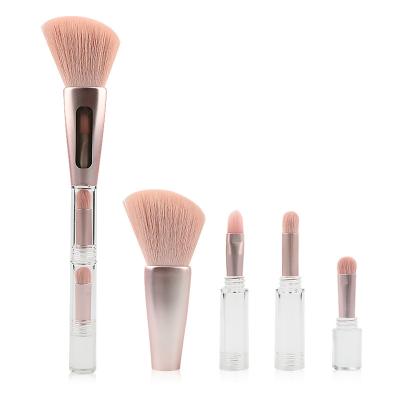 China Beauty Care Make Up Tools Portable 4 in 1 Cosmetic Tools Blending Brush Rose Gold Soft Hair Multifunctional Makeup Fished Blush Shadow Eyeshadow Brush for sale