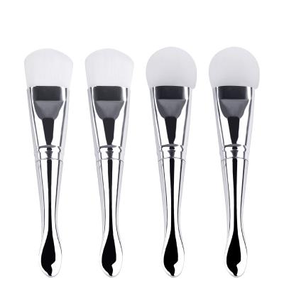 China 1Pcs Eco-friendly DIY Double Head Facial Mask Brush With Spoon Silicone Fiber Wool Metal Handle Soft Dig Brush for sale