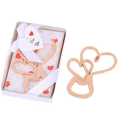 China Gift & Double Craft Heart Bottle Opener Wedding Gift Return Gold Wine Opener For Party Decoration Wine Bottle Opener for sale