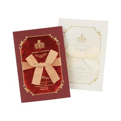 China China Wholesale Best Selling Custom Foil Stamping Elegant Invitation With Beautiful Bow Wedding Card Design for sale