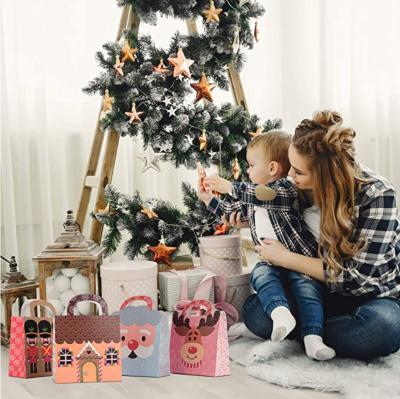 China Newest Custom Materials Vintage Cute Recycled Cardboard Craft Handle Tote Family Christmas Paper Gift Bag for sale