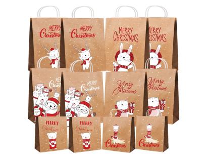 China Cute Recyclable Materials 12pcs Animals Reusable Reusable Craft Christmas Gift Recycled Paper Special Shopping Packaging Bag With Handle for sale