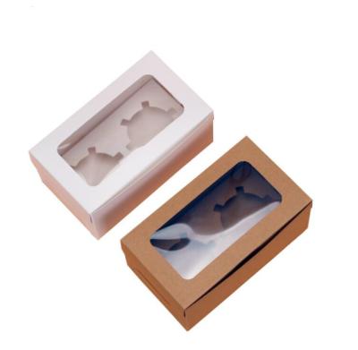 China Luxury 2 Hole Bakery Packaging Paper Disposable Cardboard Cupcake Box With Window Gift Box Wholesales for sale