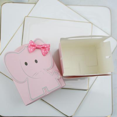 China Elephant Pattern Recyclable Wrapping Paper Box Baby Shower Favors Candy Box Chocolate Packaging Boxes With Bow-knot for sale