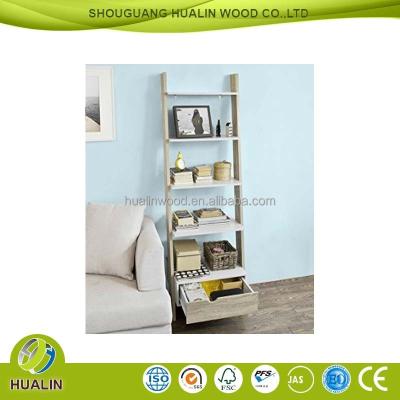 China PANEL Living Room Furniture Melamine Ladder Shelf, White Ladder Bookcase Shelf for sale