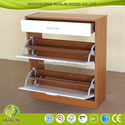 China PANEL Two Door One Drawer Melamine Particleboard Wood Shoe Rack for sale