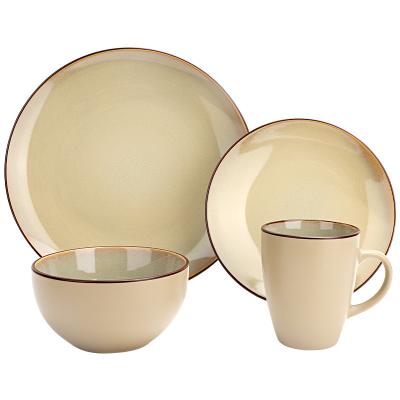 China Sustainable 16 Pcs Stoneware Dinner Set Ceramic Light Brown Stoneware Ceramic Dishes for sale