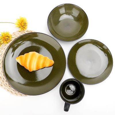 China Factory Supply Sustainable China Olive Green 16pcs Ceramic Dinnerware Set For Party for sale