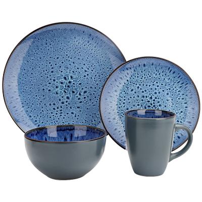 China Viable Home Ceramic Color Customized Modern Dinner Set Hot Sale Restaurant Porcelain Blue Kitchen Ware Table Set Customized Modern Dinner Set for sale