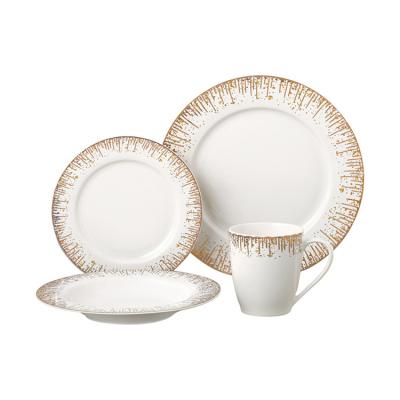 China New Design Contemporary Luxury Full Side White Gold Dinnerware Sets Elegance New Bone China Plates Sets for sale