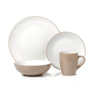 China Factory Wholesale Contemporary Color Glazed Craft Dinnerware Sets Home Beige Ceramic Stoneware Dinnerware Set for sale