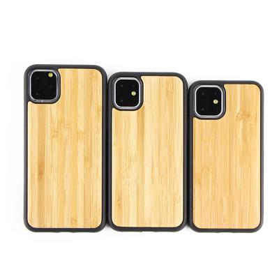 China 2021 Anti-fall Custom Classic Design TPU Wooden Phone Protective Bamboo Case Real For iPhone 11 for sale