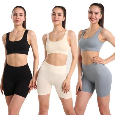 China Breathable Two-Piece Set Yoga Machine Seamless Butt Lift Tracksuits Women Yoga Shorts Set for sale