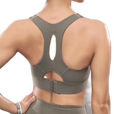 China Best Selling Breathable Running Vest Workout Breathable Crop Tops Adjustable Yoga Bra Full Coverage Hooks Fitness Training Sports Bra For Women for sale