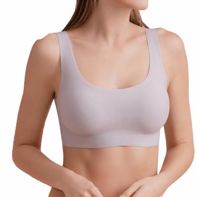 China Breathable Base Women Solid Vest Top Comfortable Padded Low Price Sleep Traceless Laser Cut Seamless Ice Silk Wireless Bra for sale