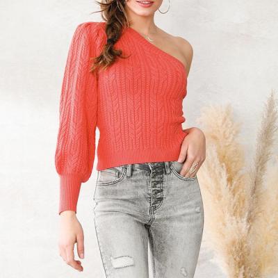 China Hot Pink Women's Anti-Wrinkle One Sweater Niche Shoulder One Pure Cotton Classic Knit Flower Twisted for sale