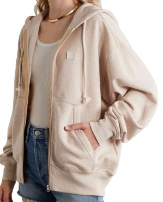 China Custom Oversized Dropped French Hoodie Anti-Wrinkle Shoulder Cotton Terry Hoodie Women Pink Ribbed Balance Kangaroo Pocket Sweatshirt Zipper French Hoodie for sale