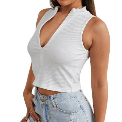 China Cheapest Anti-Shrink Women Tops New Style Shirts Sleeveless Summer Blouse Fashionable Sexy Full Zipper Tank Custom Made Women Fashionable for sale