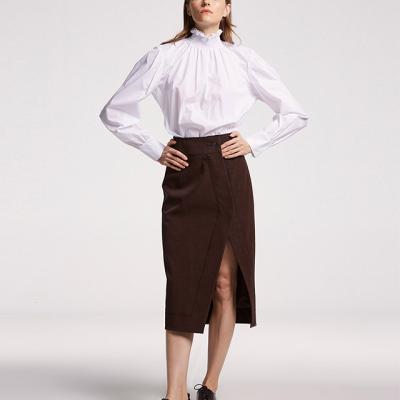 China 2022 Elegant Women's Spring Anti-pilling Stand Neck Ladies Blouse Women's Formal Office Shirt for sale