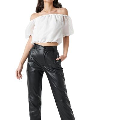 China Anti-pilling quality ladies tops blouses women party wear blouse woman off the puff sleeve cropped shoulder crop top for sale