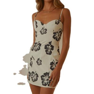 China Factory customization Anti-wrinkle black slim strap corset retro women's exclusive soft sexy printing casual dress for sale