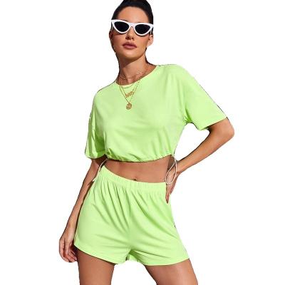 China QUICK DRY sports suits women's fashion leisure suit two piece drawstring sleeve T-shirt sports shorts pants two-piece set for sale