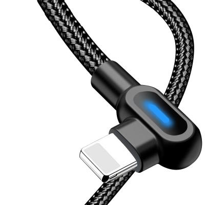 China 90 Degree with PUJIMAX 2A Led Light 8-Pin USB Fast Charging Cable Built-in Nylon Braided Cable 90 High-speed Design LED Data Fast Charging LED Cable for sale