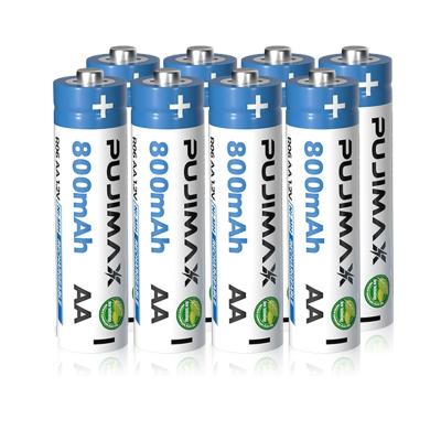 China New 2021 Environmental Longer Lasting Rechargeable AA Battery 800mAh 8pcs 1.2V 2A Ni-MH AA Cell Battery Packs PUJIMAX With Two Battery Box for sale