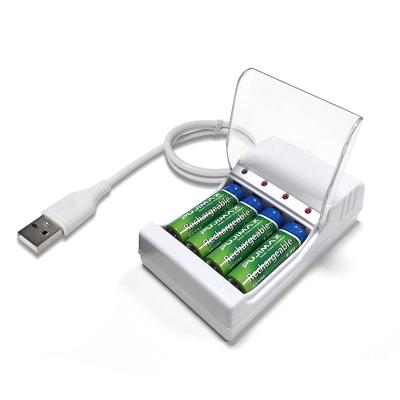 China Ni-mh/Ni-cd Battery Wholesale 4 Slots AA/AAA Ni-MH Battery Charger Universal USB Fast Charger With LED Light for sale