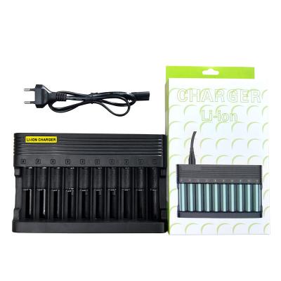 China IMR/Li-ion 10-Slot 18650 Battery PUJIMAX Rechargeable Lithium Battery Charger Li-ion Multicharger EU Plug For 16340 14500 18650 18500 for sale