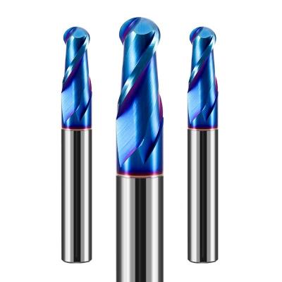 China 65 Degree 2 Edge Tungsten Steel Spherical Milling Cutter With Blue Nano Coating for sale