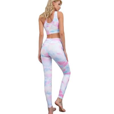 China Breathable Women Workout Bra Tie Dye Legging Sports Fitness Wear Waist Trainer OEM Sets for sale