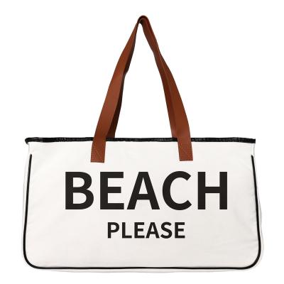 China BEACH PLEASE Tote Bag Canvas Tote Spot Large Capacity Letter Amazon Beach Bag Travel Canvas Bag for sale