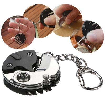 China Mini Coin Round Folding Knife Screwdriver Set Key Chain Pendant Multi-tool Repair Instrument 500mAh for sale