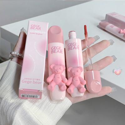 China Non-sticky Hot sale Gege Bear Cute Bear Design Velvet Lipgloss Moisturizing Long Lasting Nude Brown Red Lip Tint Cosmetics cute lip gloss for sale