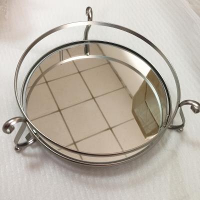 China Viable Unique Round Round Mirror Tray Decorative Satin Nickel Mirror Tray Vanity Tray for sale