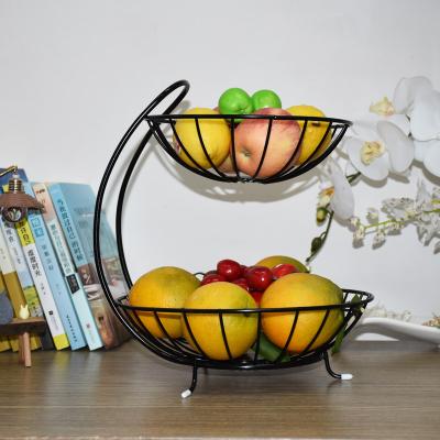 China Liveable Cast Iron Wire Home Kitchen Storage Fruit Basket Rack, Home Decor Metal 2 Tier Fruit Basket Rack for sale