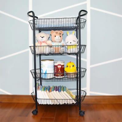 China Modern Kitchen Bathroom Trolley Full-metal Rack Basket 4-Tier Rolling Storage Cart for sale