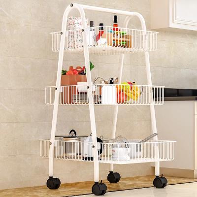 China Modern 3 Tier Bedroom Storage Trolley Steel Rolling Cart Metal Storage Rack Serving Organizer (White) for sale