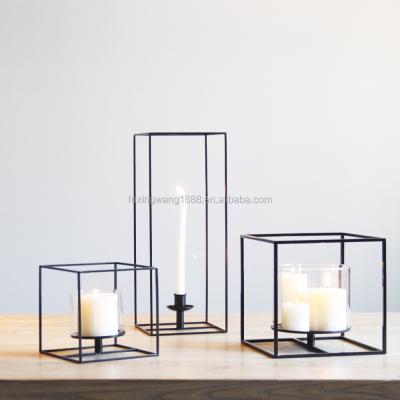 China Tealight Metal Place Decoration Wedding Props Candle Holders Table Top Black Cuboid Home Decorative Candlestick Holder Home Decor for sale