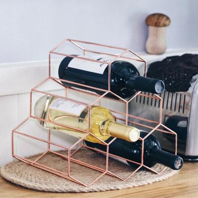 China Sustainable 6 Bottle Metal Wine Rack For Table Top Or Countertop, Free Standing, Wrought Iron for sale